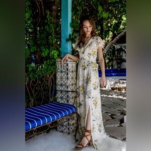 Adelyn Rae Liana Ivory Floral Ruffle Maxi Dress